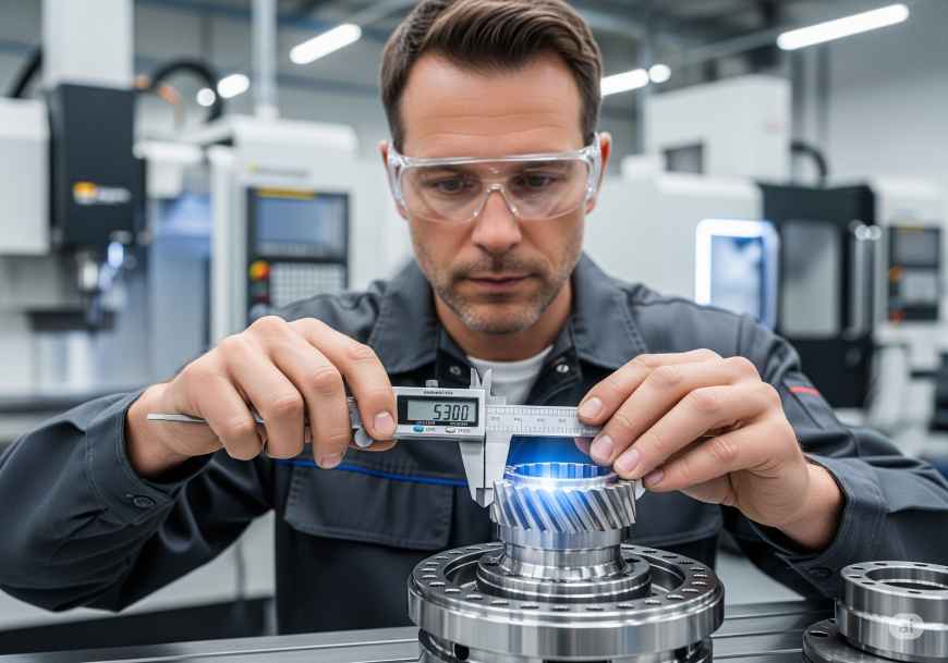 Tecnico che ispeziona un componente
